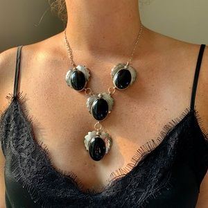 Navajo Sterling & Onyx Vintage Necklace Set